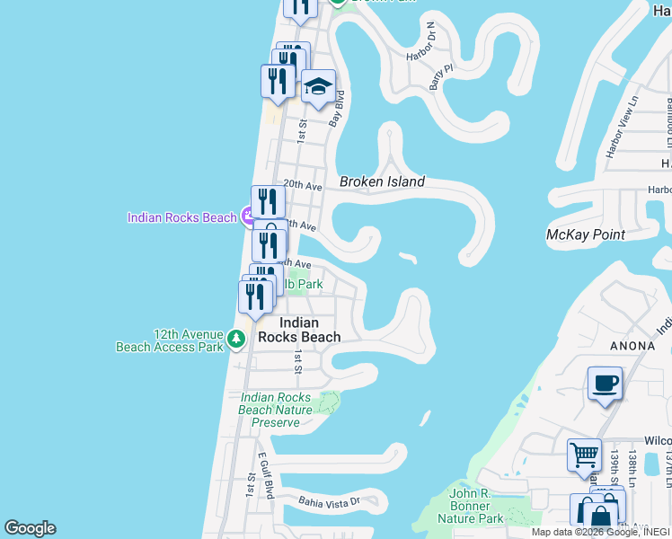 map of restaurants, bars, coffee shops, grocery stores, and more near 312 16th Avenue in Indian Rocks Beach