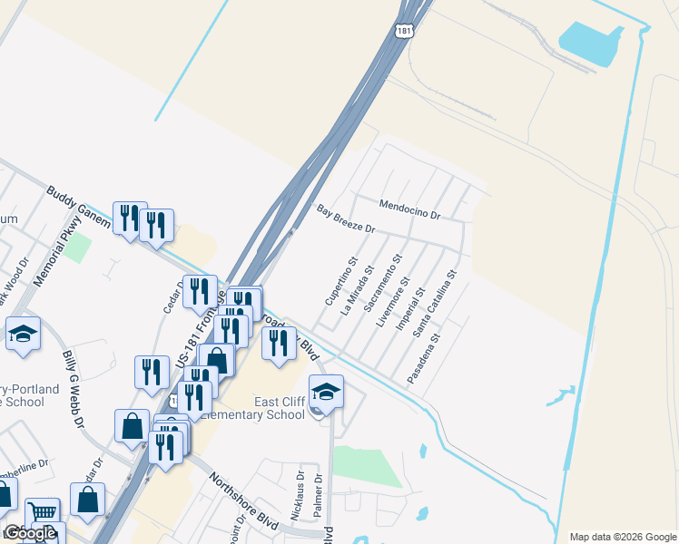 map of restaurants, bars, coffee shops, grocery stores, and more near 1111 Cupertino Street in Portland