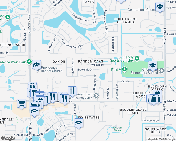 map of restaurants, bars, coffee shops, grocery stores, and more near 11441 Dutch Iris Drive in Riverview