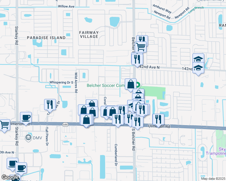map of restaurants, bars, coffee shops, grocery stores, and more near 3718 North 139th Avenue in Largo