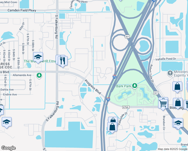 map of restaurants, bars, coffee shops, grocery stores, and more near 5309 Cobalt Drive in Riverview