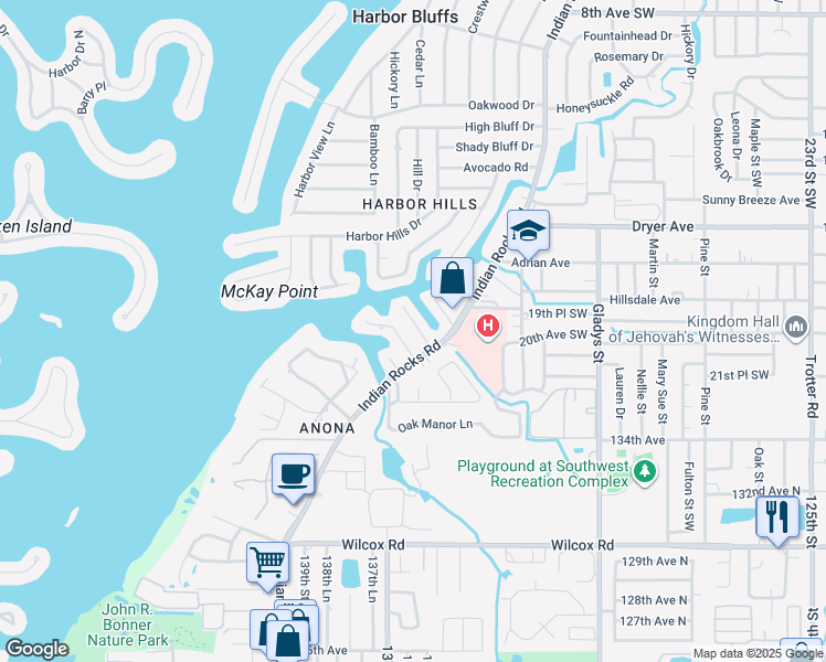 map of restaurants, bars, coffee shops, grocery stores, and more near 1998 Cove Drive in Largo