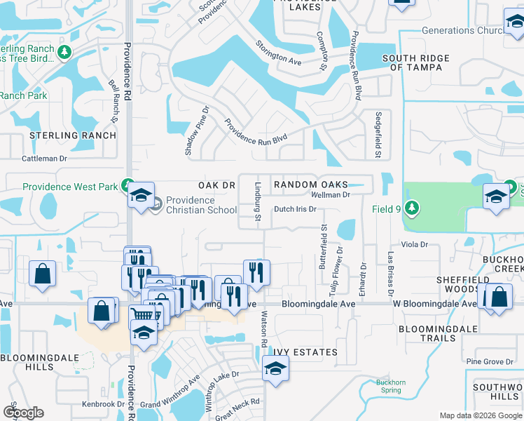 map of restaurants, bars, coffee shops, grocery stores, and more near 5504 Lindburg Street in Riverview