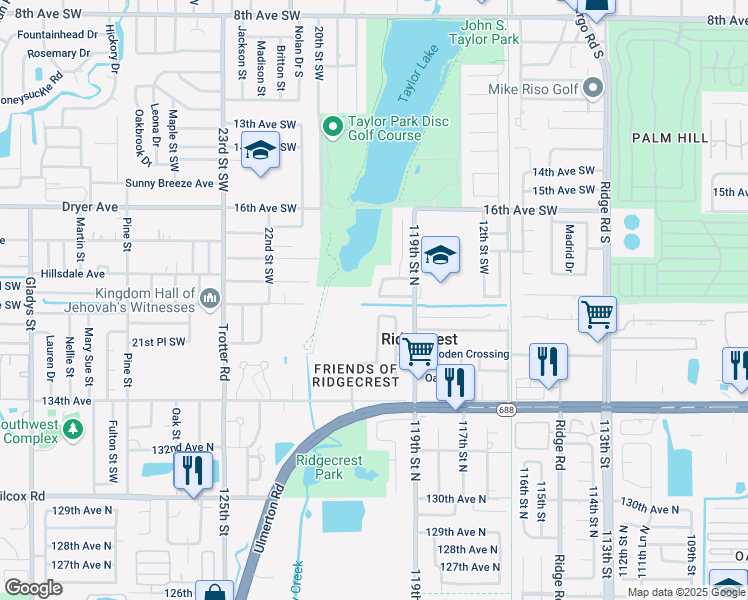 map of restaurants, bars, coffee shops, grocery stores, and more near 1990 Taylor Lake Circle in Largo