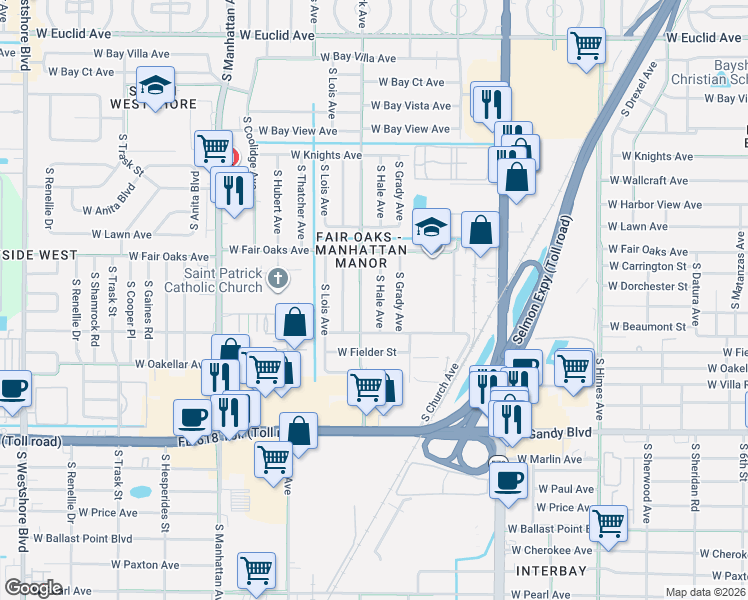 map of restaurants, bars, coffee shops, grocery stores, and more near 4520 South Clark Avenue in Tampa