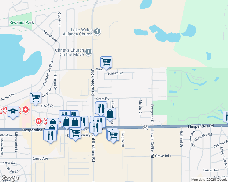 map of restaurants, bars, coffee shops, grocery stores, and more near 2360 Sunset Pointe Drive in Lake Wales
