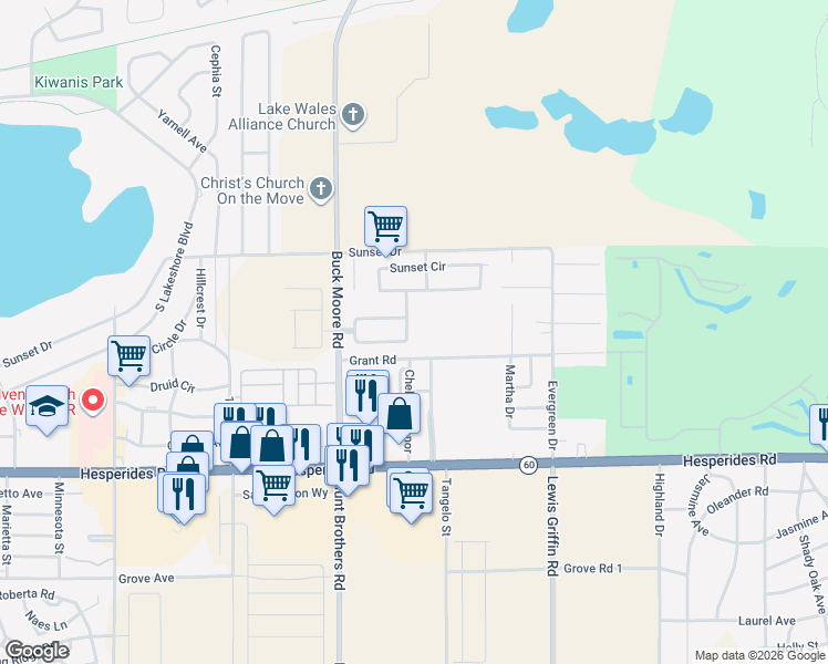 map of restaurants, bars, coffee shops, grocery stores, and more near 2352 Sunset Point Drive in Lake Wales