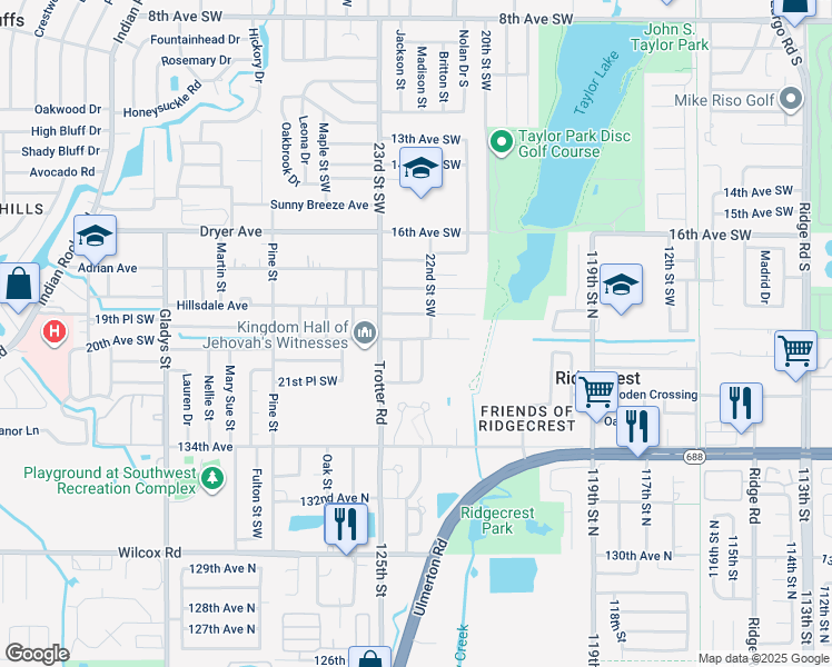 map of restaurants, bars, coffee shops, grocery stores, and more near 2275 20th Avenue Southwest in Largo