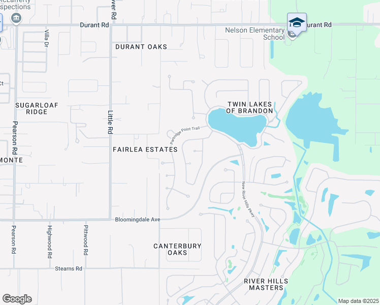 map of restaurants, bars, coffee shops, grocery stores, and more near 3052 Beaver Pond Trail in Valrico