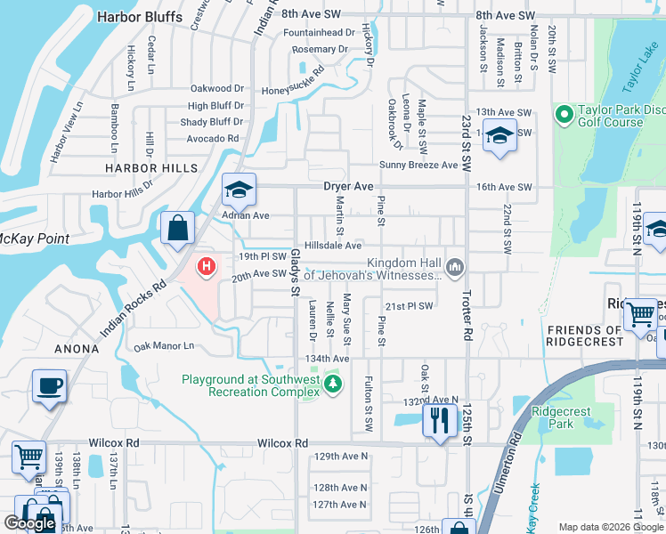 map of restaurants, bars, coffee shops, grocery stores, and more near 3017 Karen Avenue in Largo