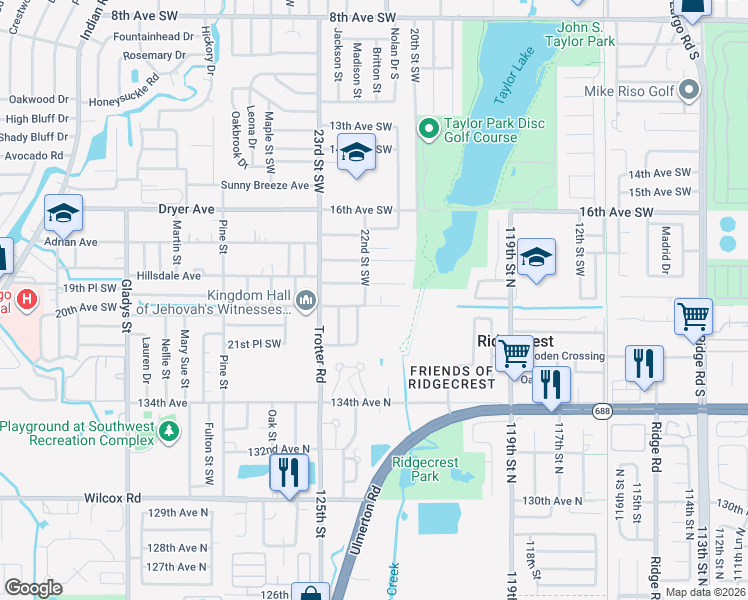 map of restaurants, bars, coffee shops, grocery stores, and more near 2175 20th Avenue Southwest in Largo