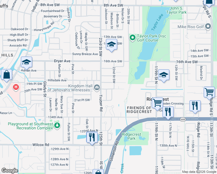 map of restaurants, bars, coffee shops, grocery stores, and more near 2275 20th Avenue Southwest in Largo