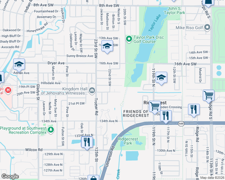 map of restaurants, bars, coffee shops, grocery stores, and more near 2175 20th Avenue Southwest in Largo
