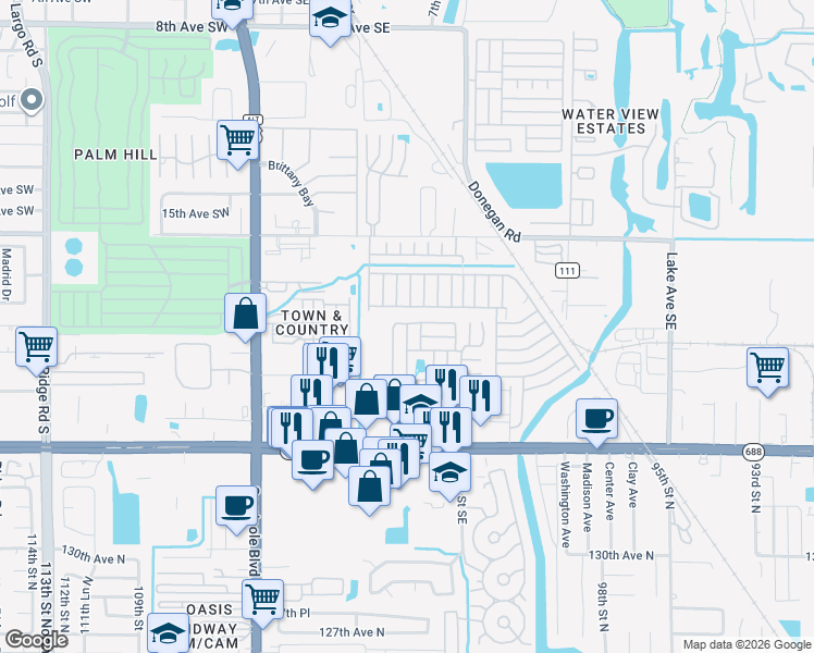 map of restaurants, bars, coffee shops, grocery stores, and more near 149 Weeping Willow Lane in Largo