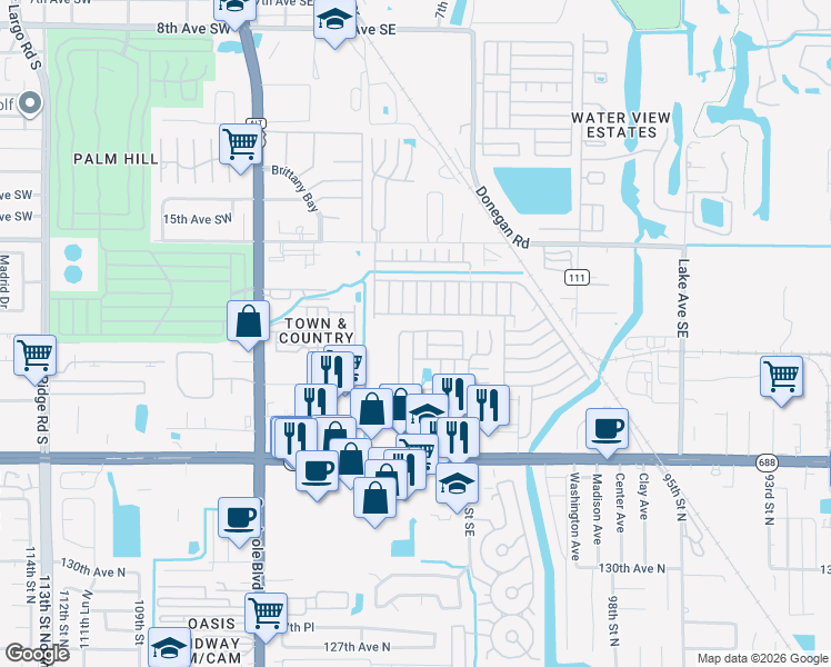 map of restaurants, bars, coffee shops, grocery stores, and more near 149 Weeping Willow Lane in Largo