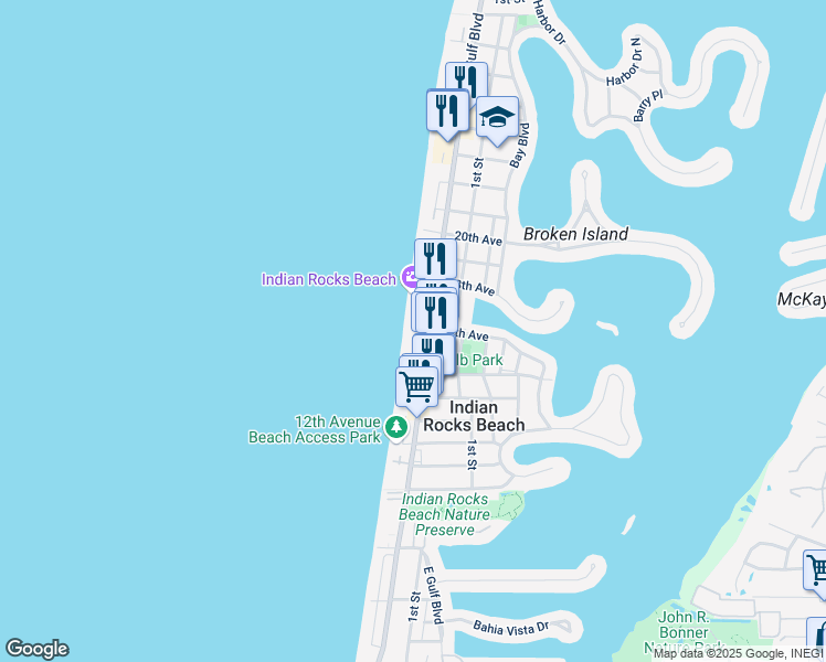 map of restaurants, bars, coffee shops, grocery stores, and more near 1514 Gulf Boulevard in Indian Rocks Beach