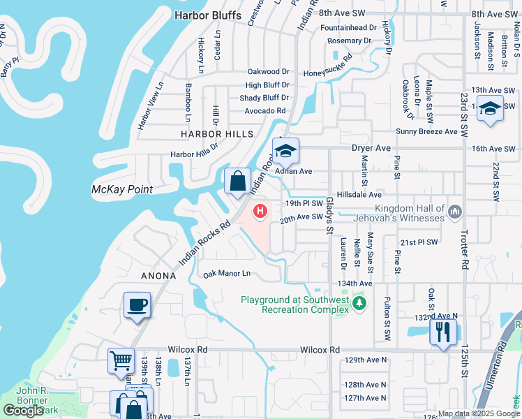 map of restaurants, bars, coffee shops, grocery stores, and more near 2025 Indian Rocks Road in Largo