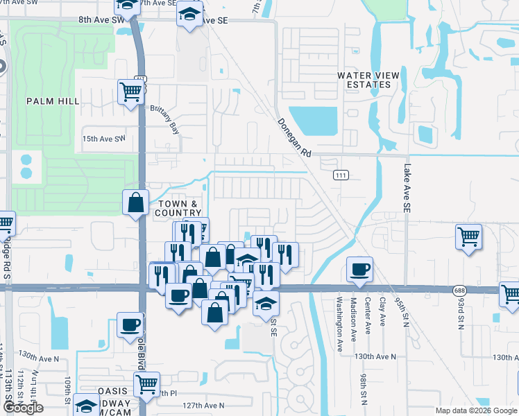 map of restaurants, bars, coffee shops, grocery stores, and more near 149 Weeping Willow Lane in Largo