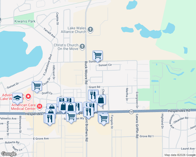 map of restaurants, bars, coffee shops, grocery stores, and more near 2360 Sunset Pointe Drive in Lake Wales