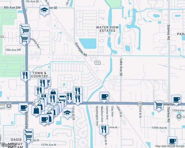 map of restaurants, bars, coffee shops, grocery stores, and more near Basket Oak Boulevard in Largo