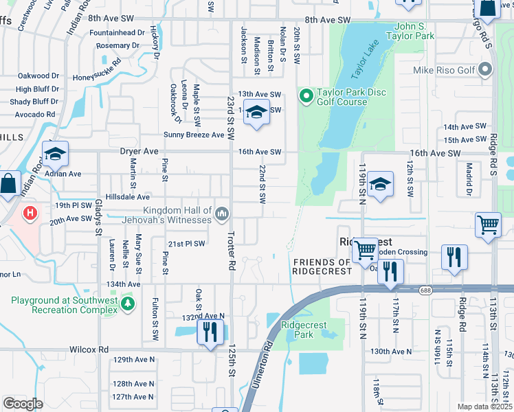 map of restaurants, bars, coffee shops, grocery stores, and more near 2275 20th Avenue Southwest in Largo