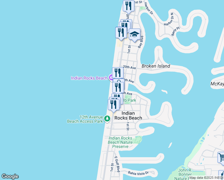 map of restaurants, bars, coffee shops, grocery stores, and more near 1514 Gulf Boulevard in Indian Rocks Beach