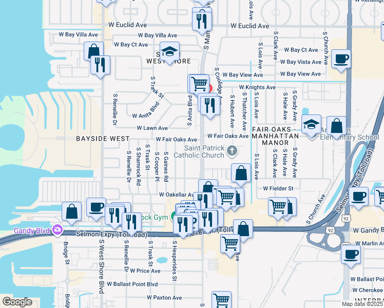 map of restaurants, bars, coffee shops, grocery stores, and more near 4414 West Fair Oaks Avenue in Tampa
