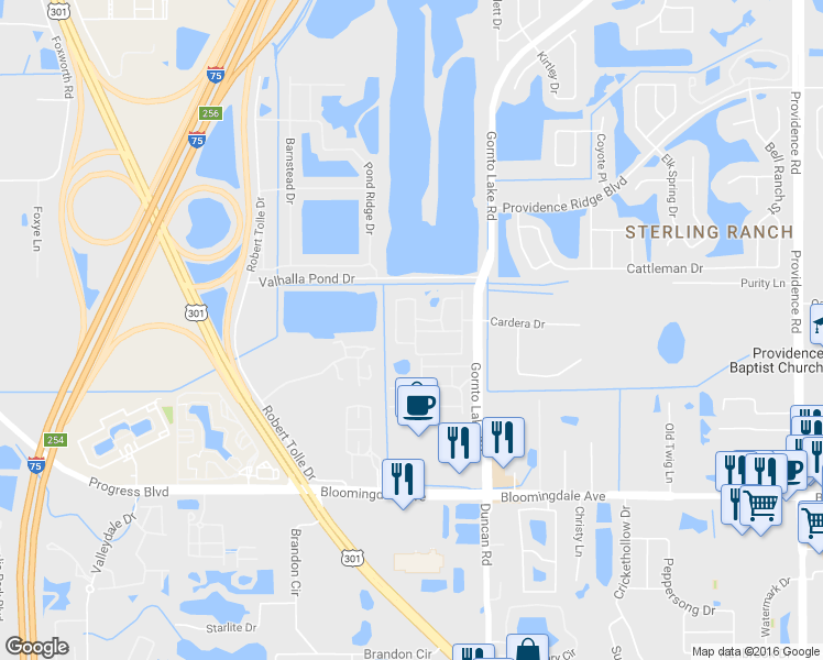 map of restaurants, bars, coffee shops, grocery stores, and more near 2257 Kings Palace Drive in Palm River-Clair Mel