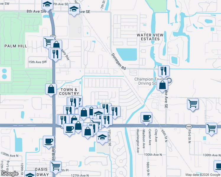 map of restaurants, bars, coffee shops, grocery stores, and more near Cherrybark Oak Drive in Largo