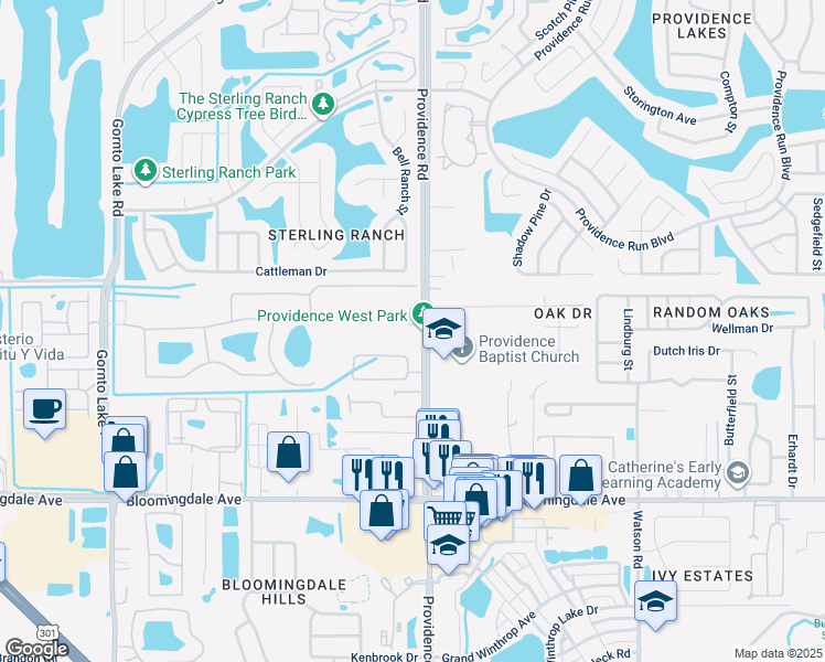 map of restaurants, bars, coffee shops, grocery stores, and more near 5405 Providence Road in Riverview