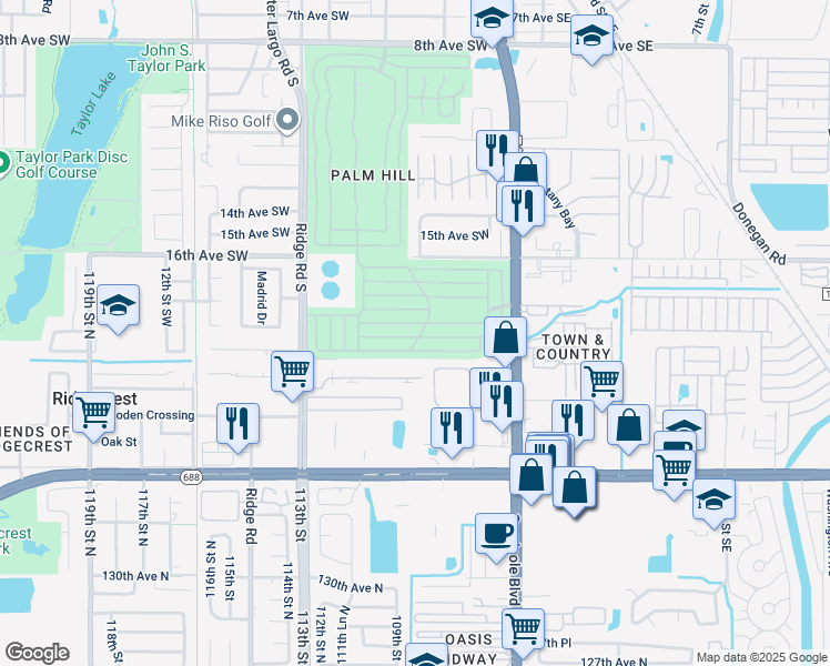 map of restaurants, bars, coffee shops, grocery stores, and more near 566 Queen Palm in Largo