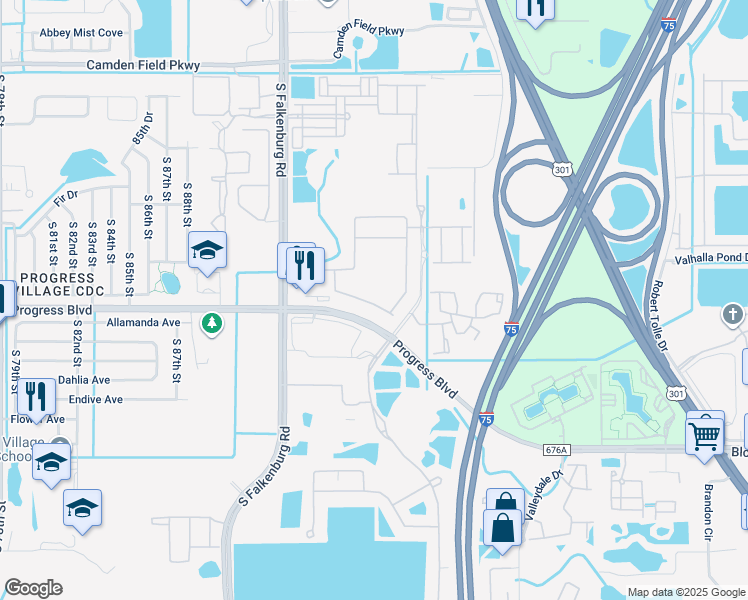 map of restaurants, bars, coffee shops, grocery stores, and more near 9154 Hillcroft Drive in Riverview