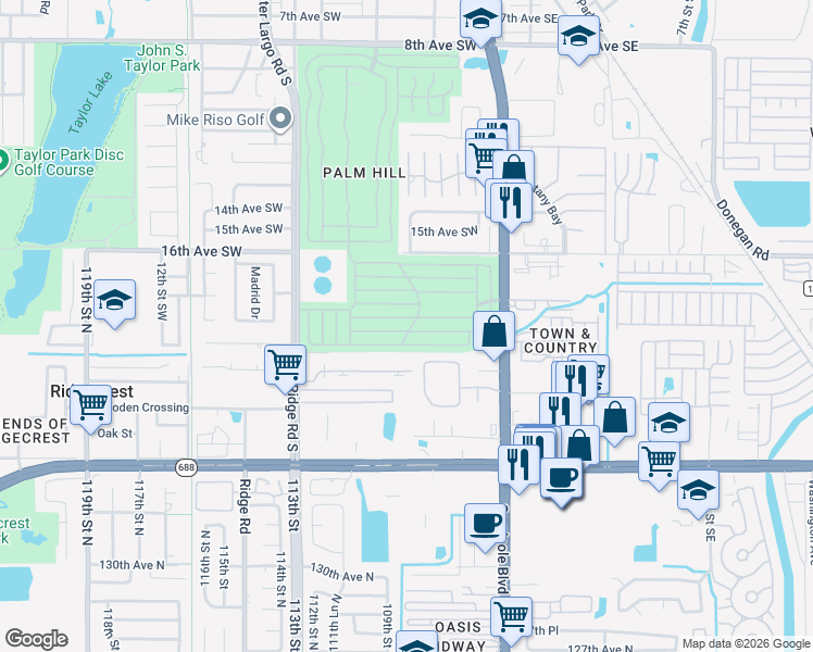 map of restaurants, bars, coffee shops, grocery stores, and more near 566 Queen Palm in Largo