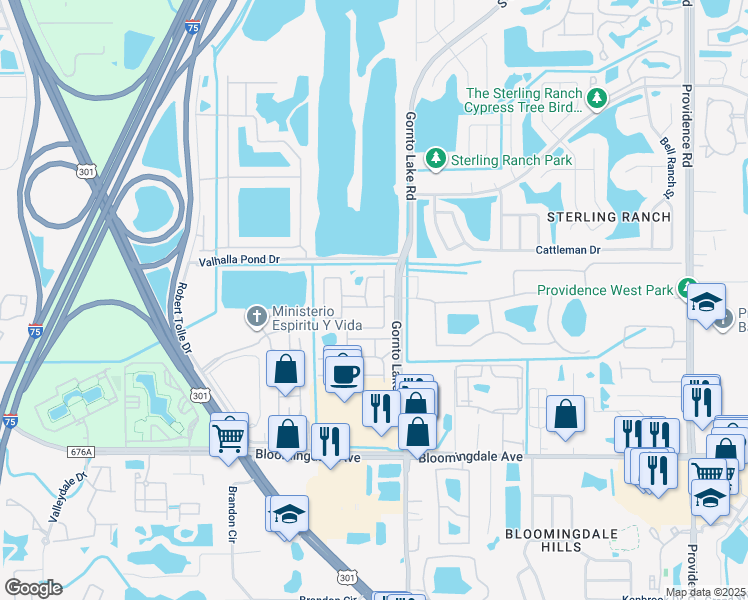 map of restaurants, bars, coffee shops, grocery stores, and more near 2035 Kings Palace Drive in Riverview