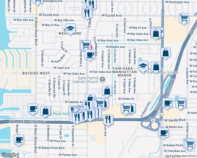 map of restaurants, bars, coffee shops, grocery stores, and more near 4304 West Fair Oaks Avenue in Tampa