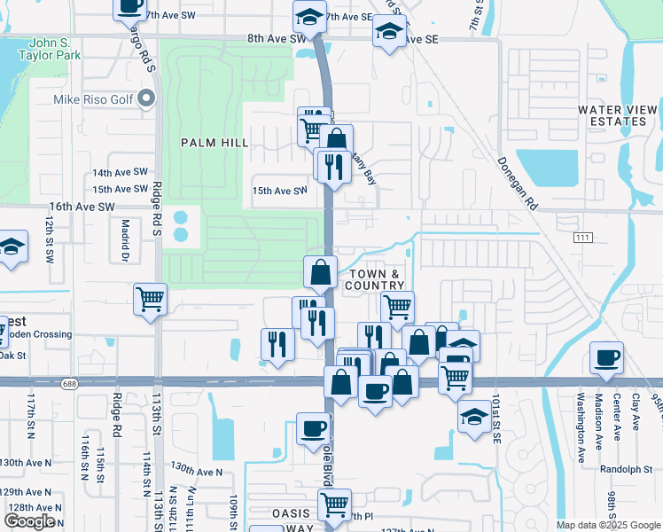 map of restaurants, bars, coffee shops, grocery stores, and more near 1799 Seminole Boulevard in Largo
