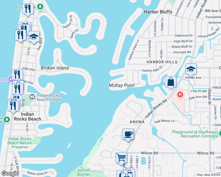 map of restaurants, bars, coffee shops, grocery stores, and more near 4597 Clearwater Harbor Drive in Largo