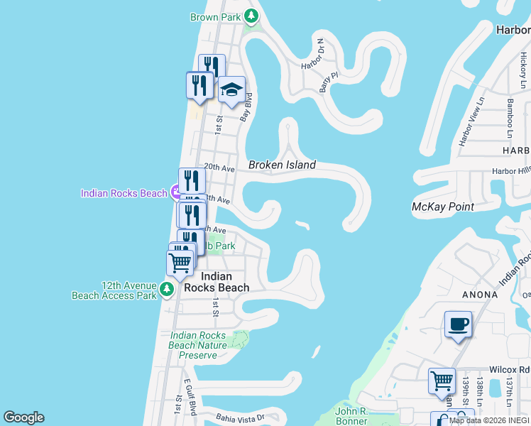 map of restaurants, bars, coffee shops, grocery stores, and more near 444 18th Avenue in Indian Rocks Beach