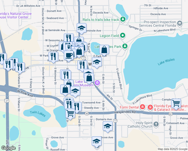 map of restaurants, bars, coffee shops, grocery stores, and more near 300 East Tillman Avenue in Lake Wales