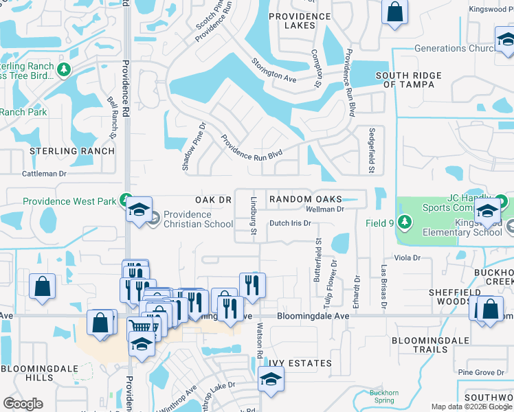 map of restaurants, bars, coffee shops, grocery stores, and more near 5410 Lindburg Street in Riverview