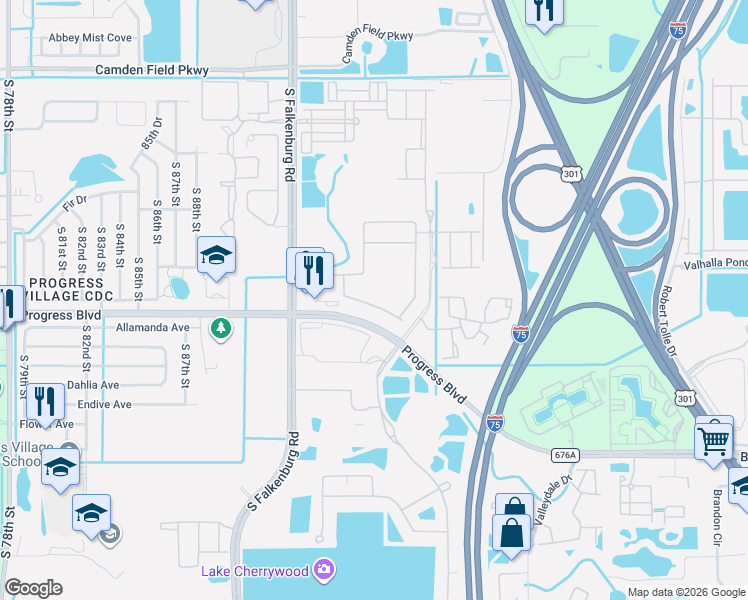 map of restaurants, bars, coffee shops, grocery stores, and more near 9154 Hillcroft Drive in Riverview