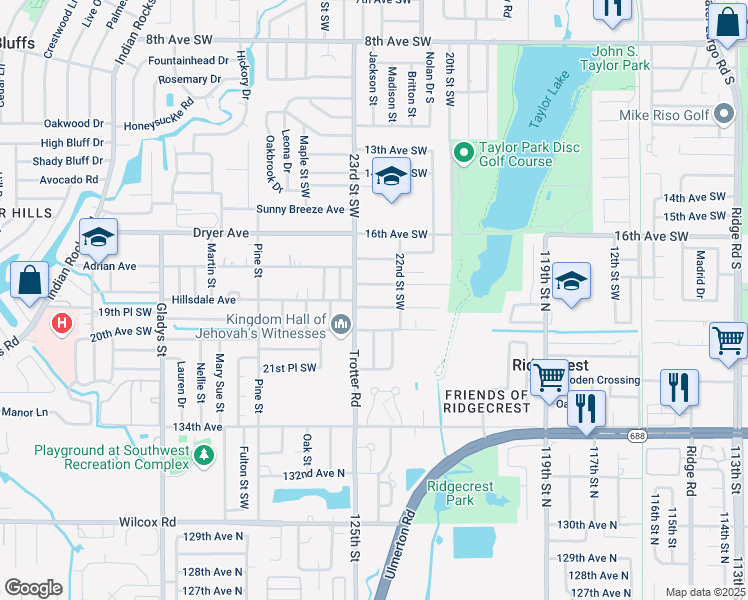 map of restaurants, bars, coffee shops, grocery stores, and more near 2276 18th Avenue Southwest in Largo