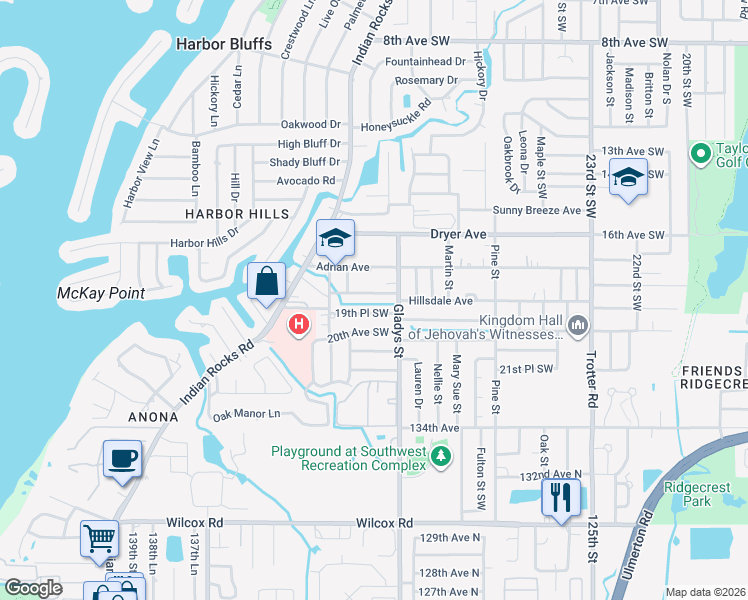 map of restaurants, bars, coffee shops, grocery stores, and more near 3259 Hillsdale Avenue in Largo