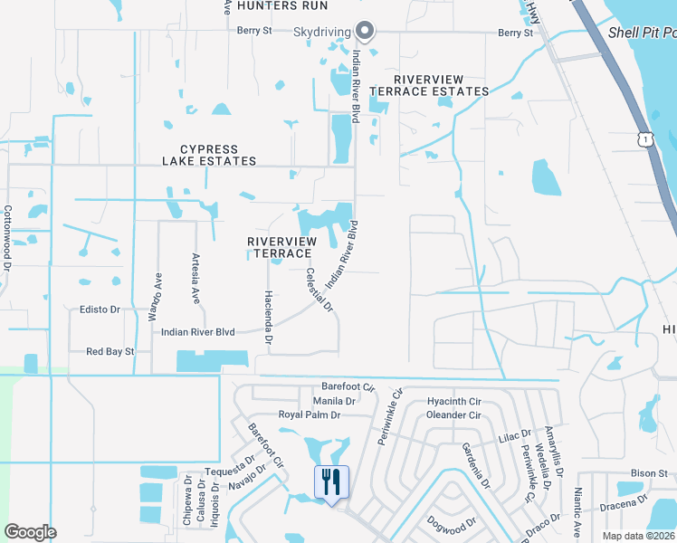map of restaurants, bars, coffee shops, grocery stores, and more near 6845 Indian River Boulevard in Grant-Valkaria