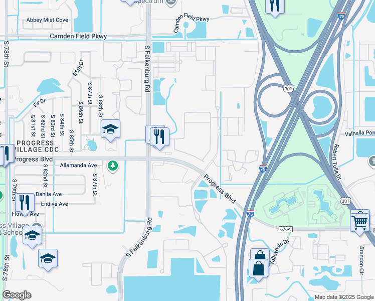 map of restaurants, bars, coffee shops, grocery stores, and more near 9154 Hillcroft Drive in Riverview