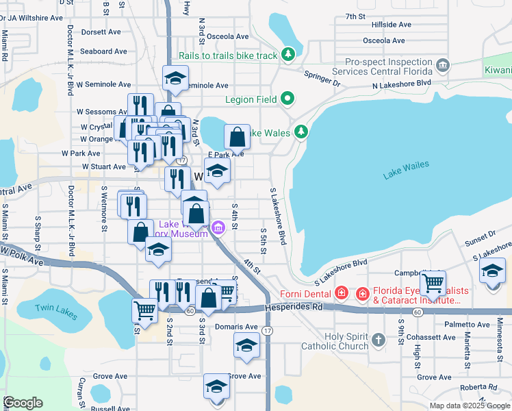 map of restaurants, bars, coffee shops, grocery stores, and more near 434 East Tillman Avenue in Lake Wales