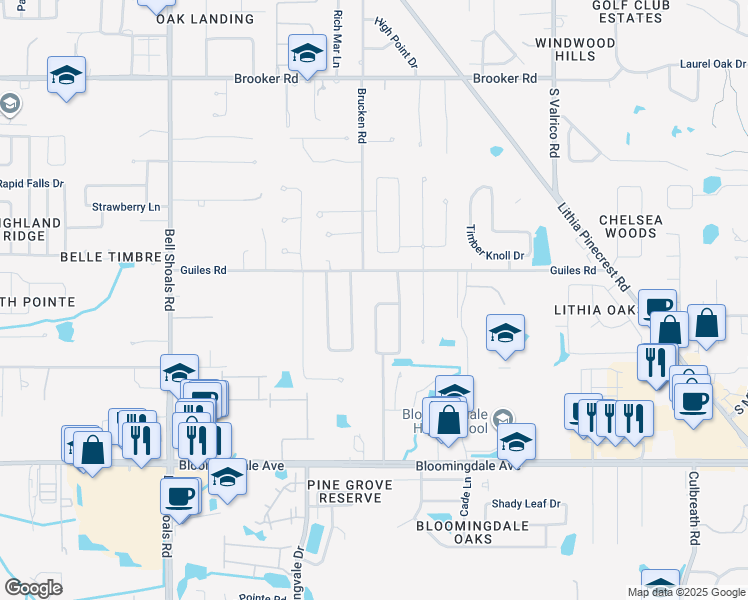 map of restaurants, bars, coffee shops, grocery stores, and more near 3041 Ridgevale Circle in Valrico