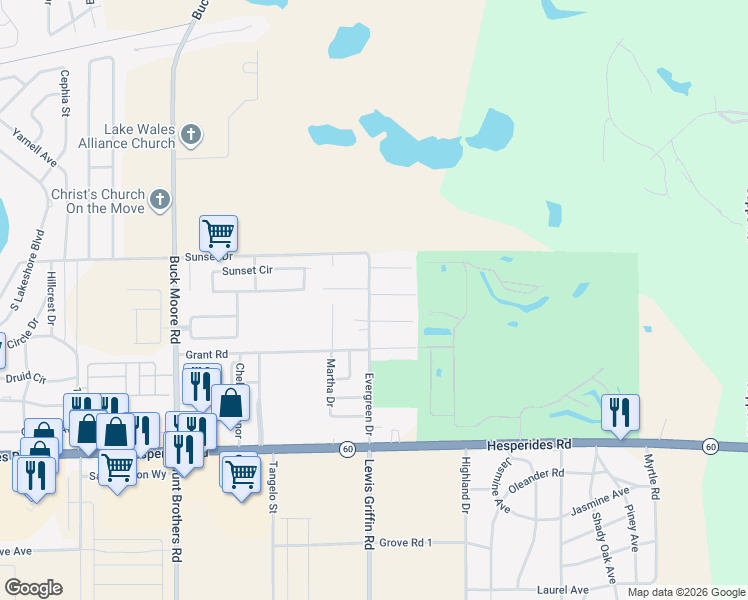 map of restaurants, bars, coffee shops, grocery stores, and more near 2524 Tall Palm Avenue in Lake Wales