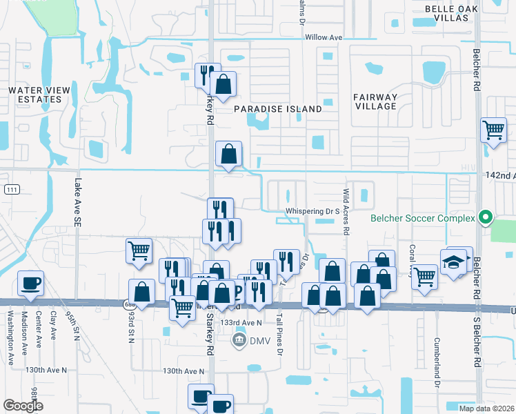 map of restaurants, bars, coffee shops, grocery stores, and more near 8771 Christie Drive in Largo