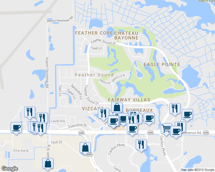 map of restaurants, bars, coffee shops, grocery stores, and more near 2758 Heron Place in Clearwater
